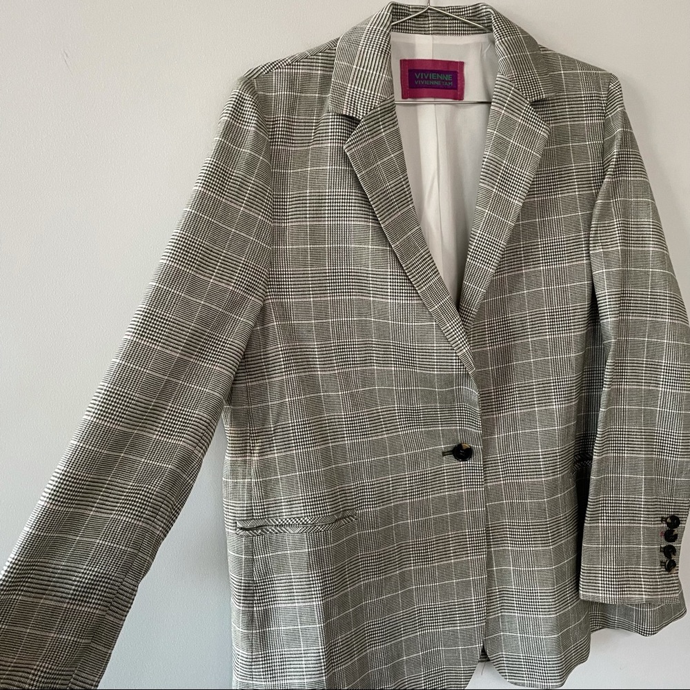 Vivienne Tam blazer vintage style oversized checkered pattern black white